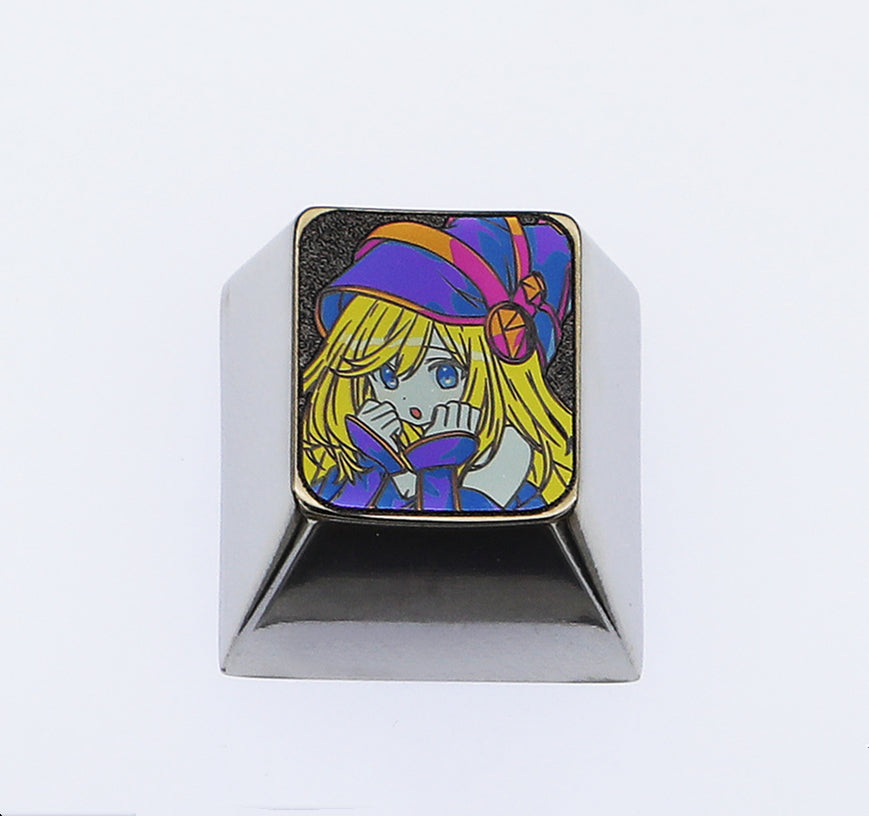 Black Mage Girl, 1U+directional key set, titanium alloy carved metal keycaps, personalized keycaps, mechanical keyboard decorative keycaps
