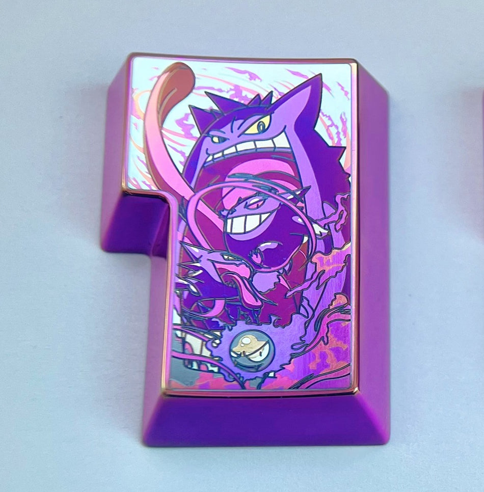 Pok é mon, Gengar evolved titanium alloy ISO Enter metal personalized keycaps, mechanical keyboard decorative keycaps.