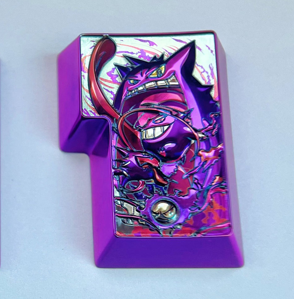 Pok é mon, Gengar evolved titanium alloy ISO Enter metal personalized keycaps, mechanical keyboard decorative keycaps.