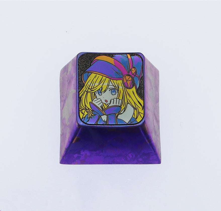Black Mage Girl, 1U+directional key set, titanium alloy carved metal keycaps, personalized keycaps, mechanical keyboard decorative keycaps