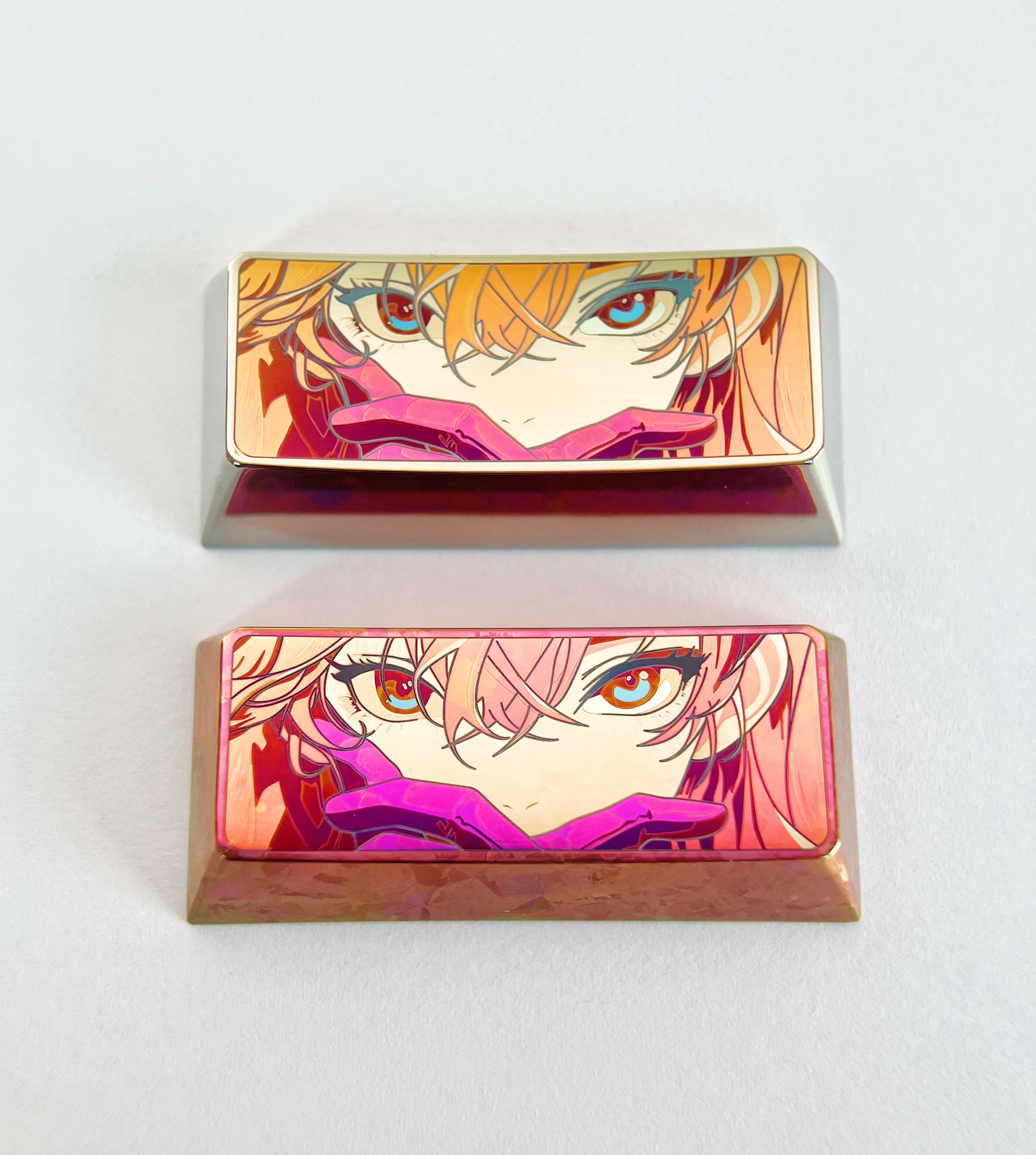 Asuka, 2.25U titanium alloy carved keycaps, personalized keycaps, metal decorative keycaps.