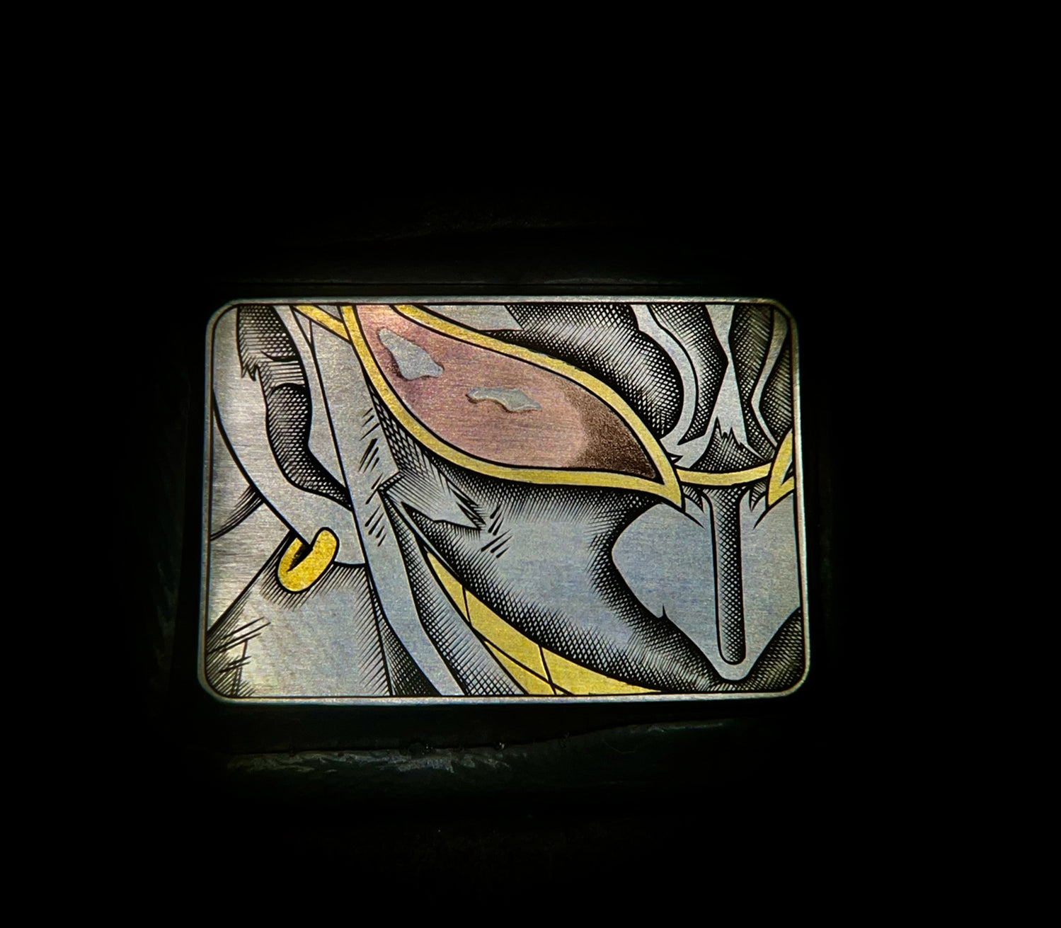 ONE PIECE,Donquixote Doflamingo, Hand carved titanium alloy, Inlaid with gold and purple copper,1.5Ukeycap.