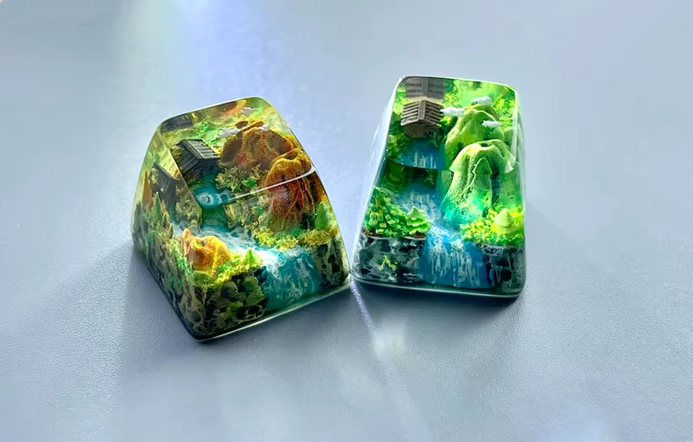 Chinese landscape painting style resin keycaps, seasonal keycaps for spring, summer, autumn, winter, and winter, personalized keycaps for keyboards