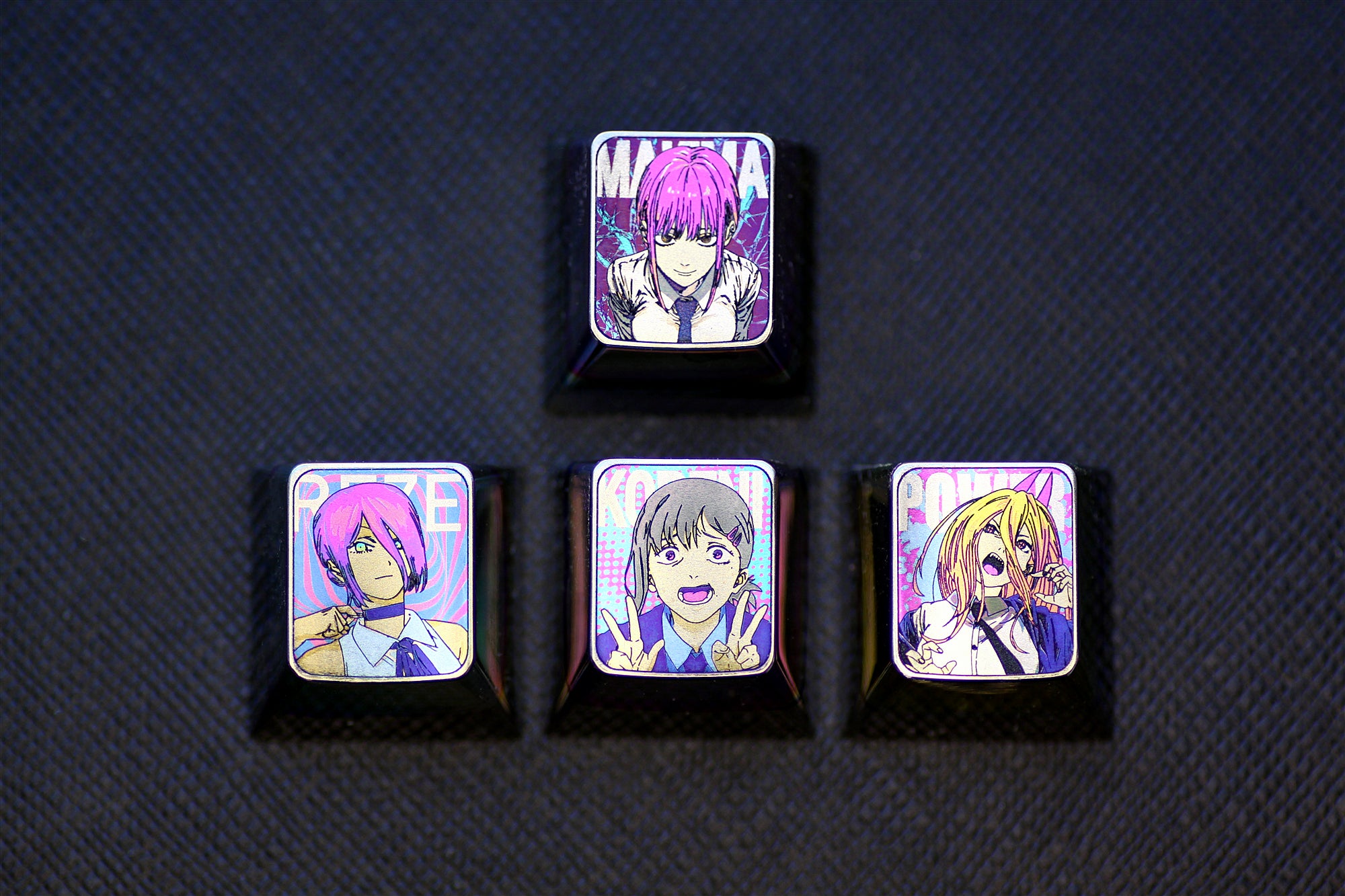 Chainsaw Man, Protagonist group 1U titanium alloy carved personalized keycaps, metal decorative keycaps, anime art keycaps