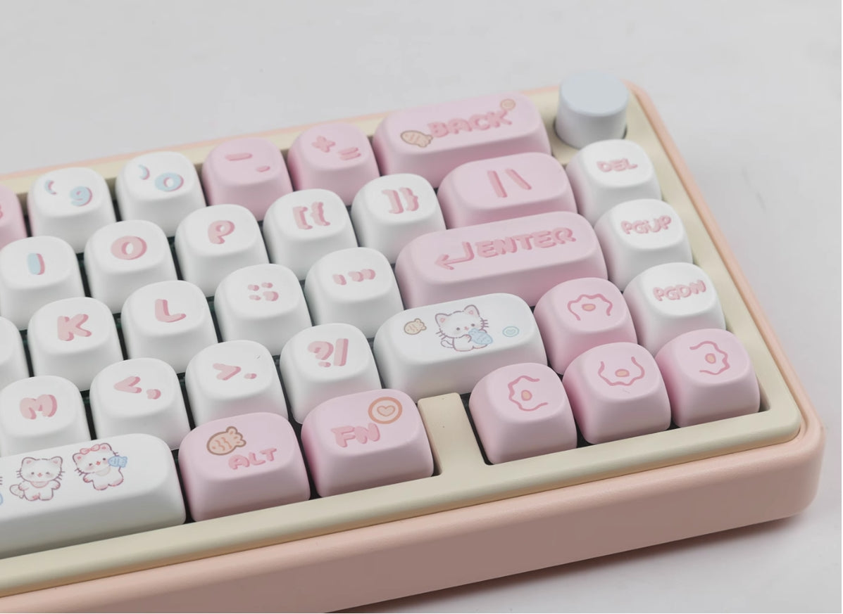 Kitten eating fish keycap pink MOA high MAC heat sublimation personality set keycap