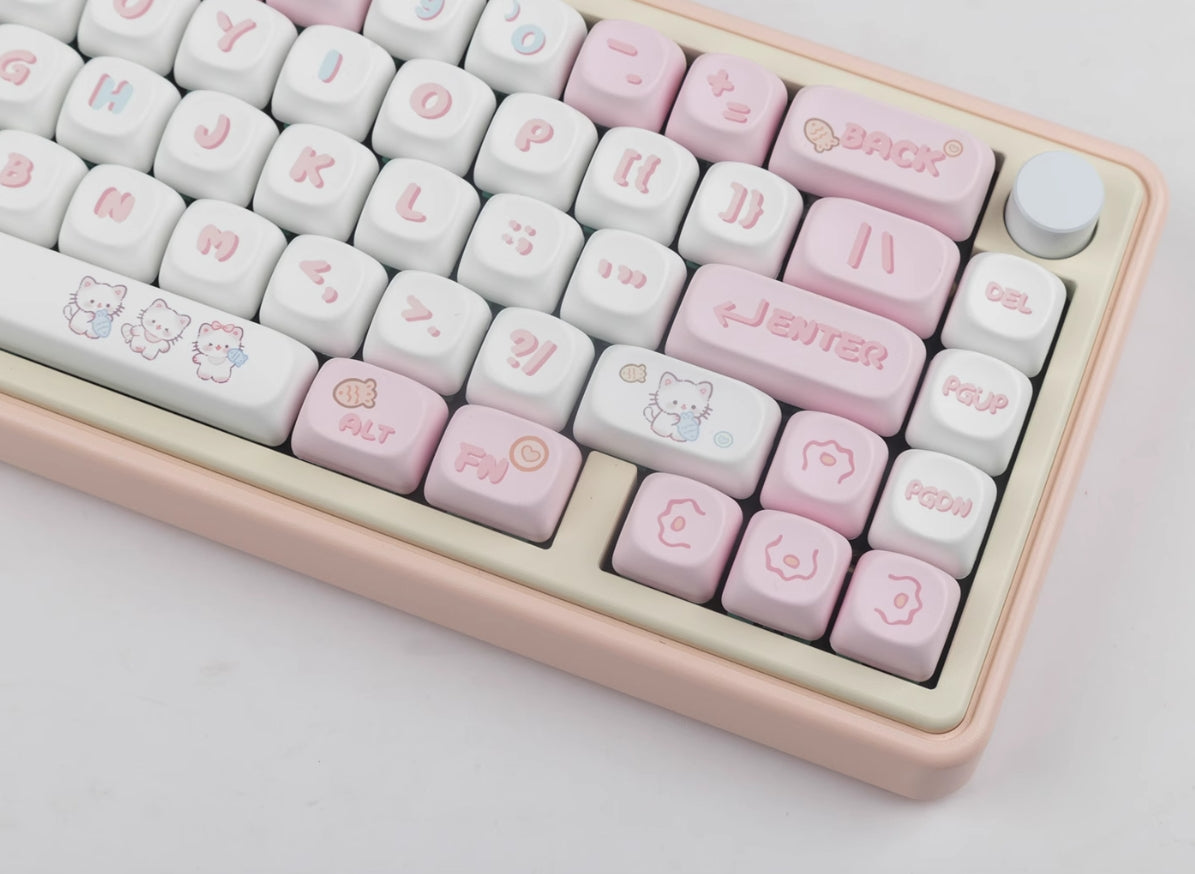 Kitten eating fish keycap pink MOA high MAC heat sublimation personality set keycap