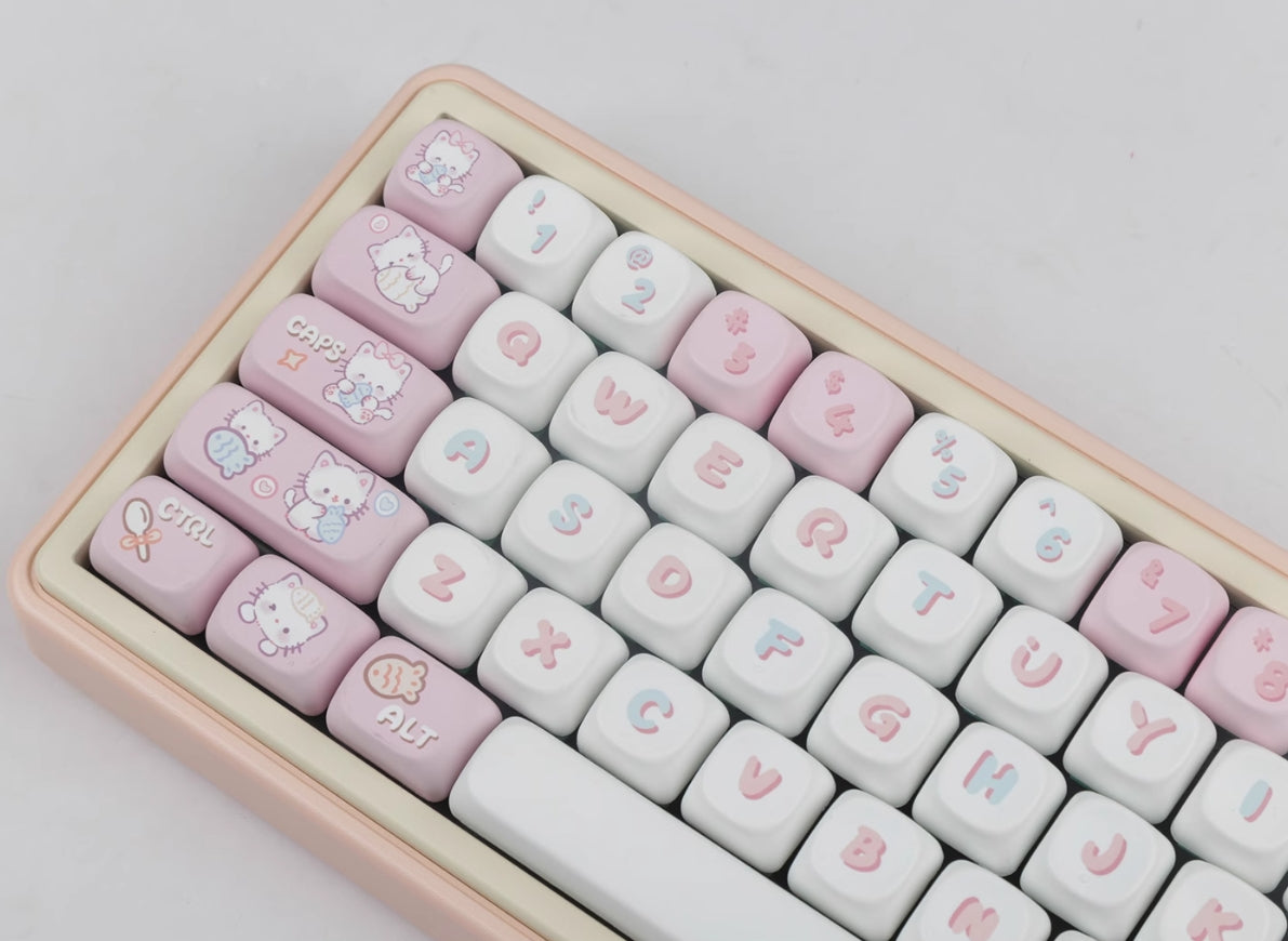 Kitten eating fish keycap pink MOA high MAC heat sublimation personality set keycap