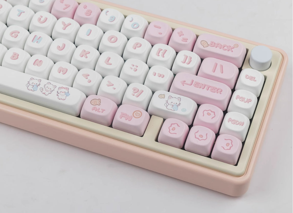 Kitten eating fish keycap pink MOA high MAC heat sublimation personality set keycap