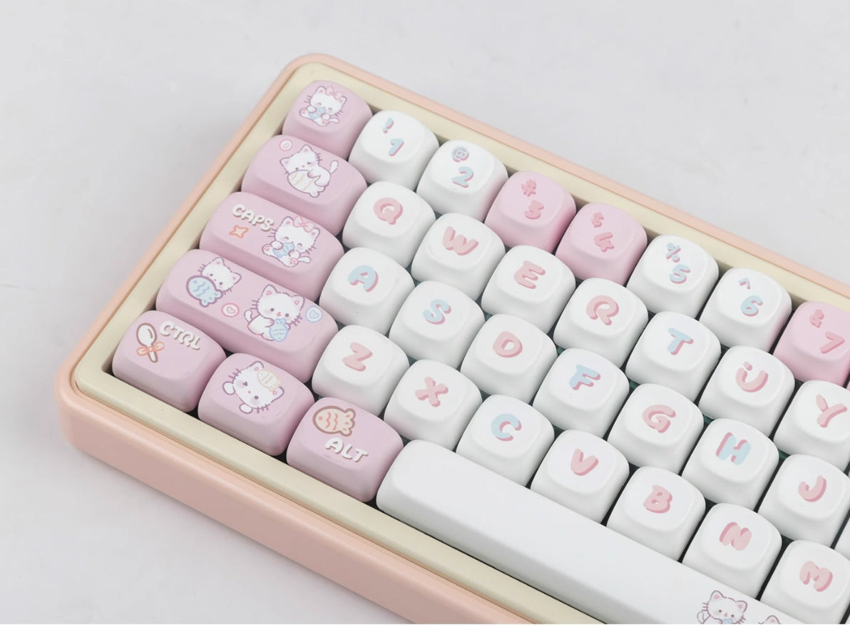 Kitten eating fish keycap pink MOA high MAC heat sublimation personality set keycap