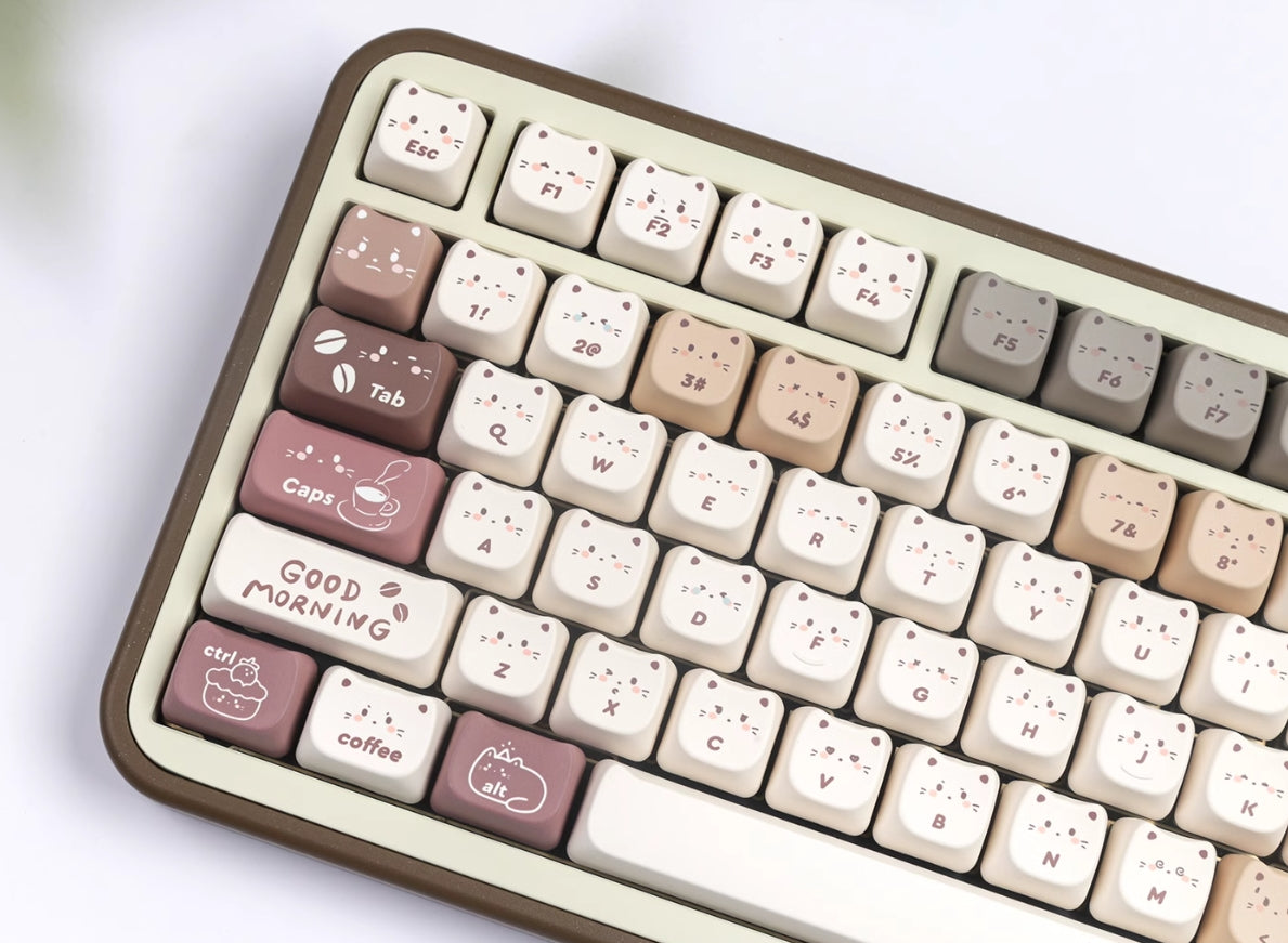 Coffee Cat Keycaps Cat shaped Keycaps Cute Heat Sublimation Personalized Set Keycaps