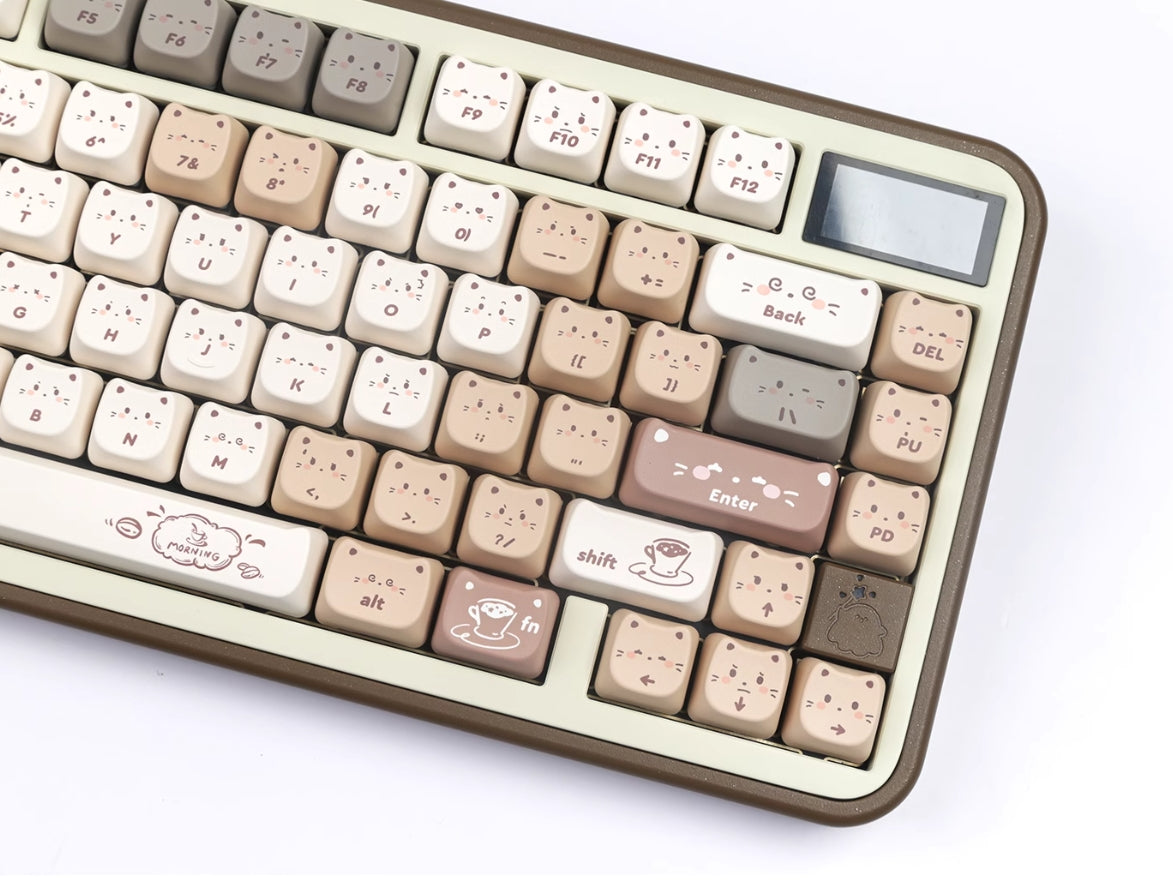 Coffee Cat Keycaps Cat shaped Keycaps Cute Heat Sublimation Personalized Set Keycaps