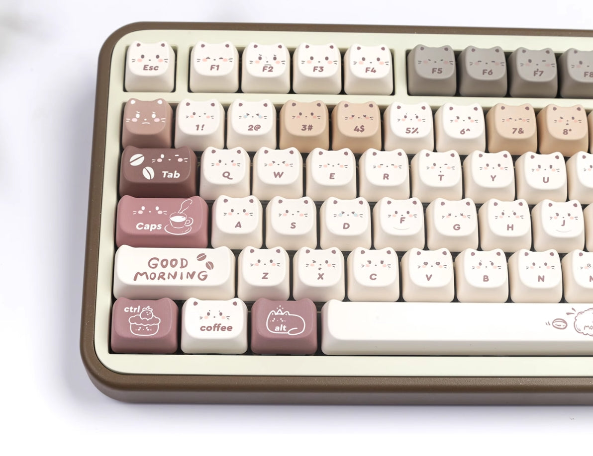 Coffee Cat Keycaps Cat shaped Keycaps Cute Heat Sublimation Personalized Set Keycaps