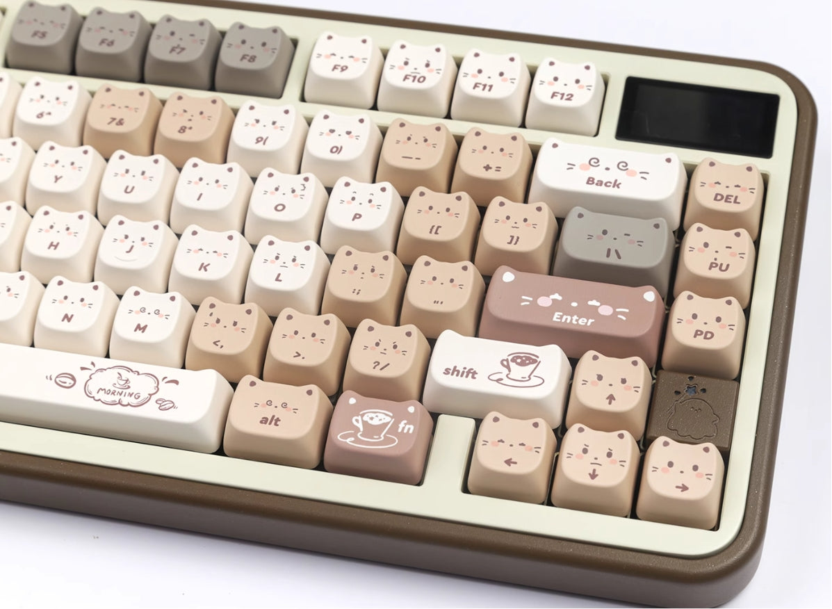 Coffee Cat Keycaps Cat shaped Keycaps Cute Heat Sublimation Personalized Set Keycaps