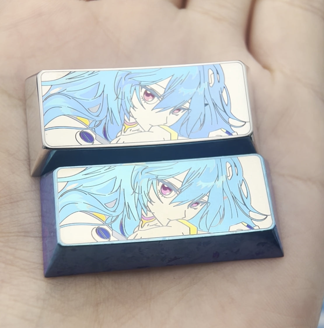 EVA, 2.25U (Ayanami Rei) 2.75U (Asuka) titanium alloy personalized keycaps, anime metal keycaps, keyboard decorative keycaps.