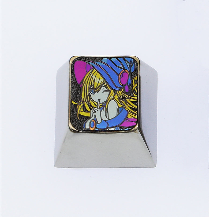 Black Mage Girl, 1U+directional key set, titanium alloy carved metal keycaps, personalized keycaps, mechanical keyboard decorative keycaps