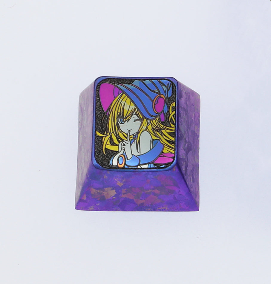 Black Mage Girl, 1U+directional key set, titanium alloy carved metal keycaps, personalized keycaps, mechanical keyboard decorative keycaps