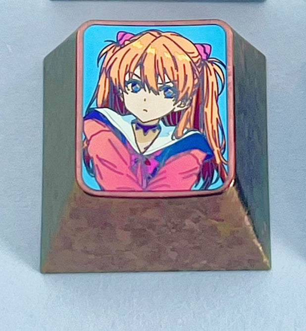 EVA,doujin,Asuka,Ayanami Rei, Titanium alloy personalized keycaps, metal carved anime character decorative keycaps