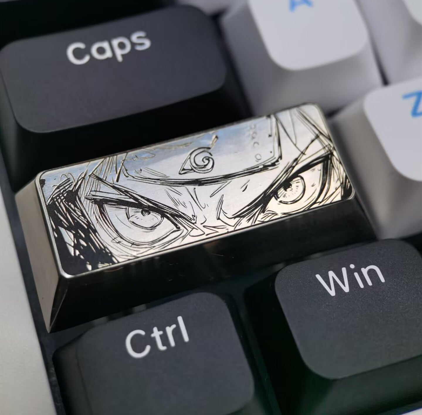Naruto 2.2.25U titanium alloy plain carved manga style keycaps, personalized keycaps, mechanical keyboard decorative keycaps