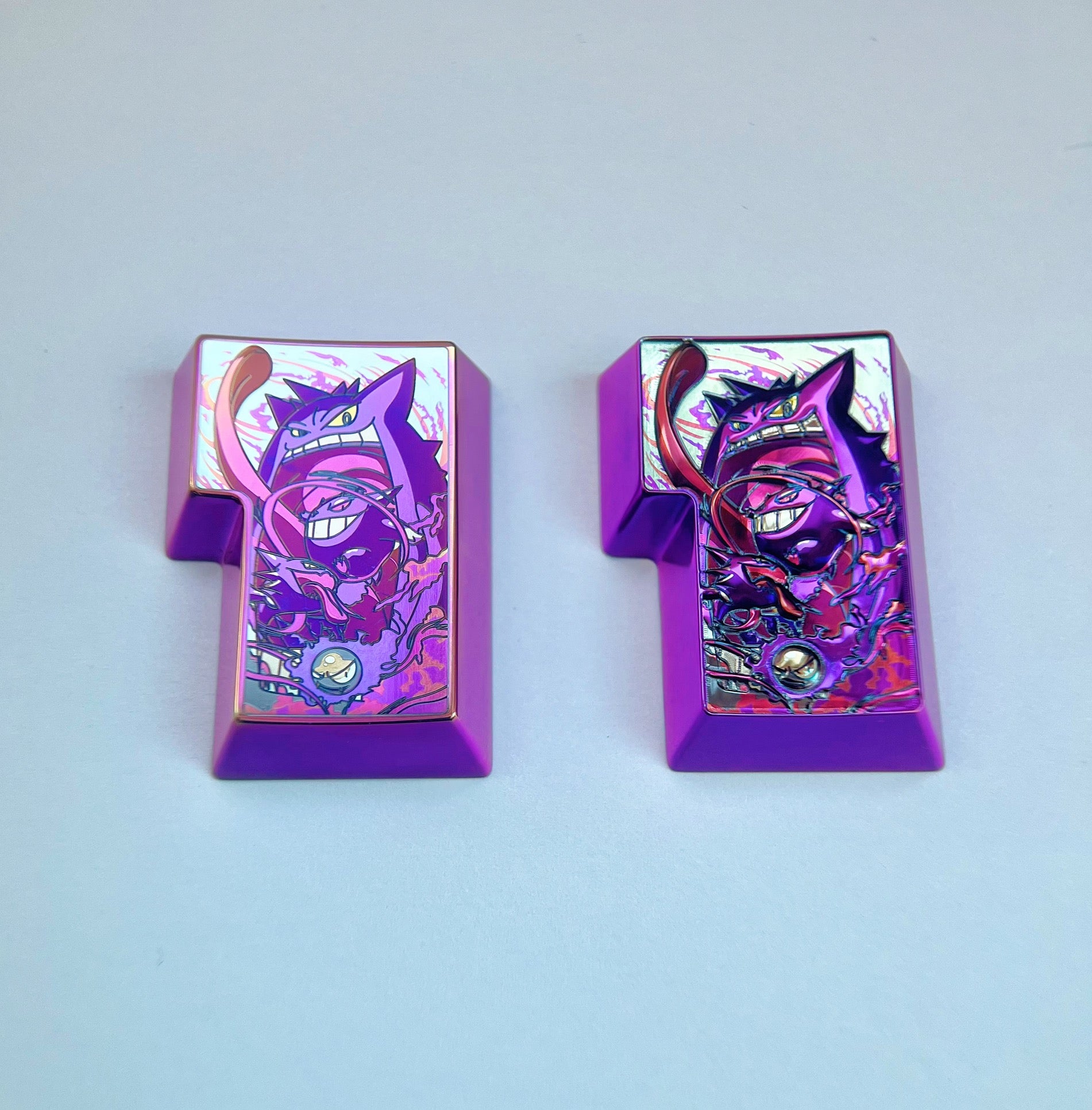 Pok é mon, Gengar evolved titanium alloy ISO Enter metal personalized keycaps, mechanical keyboard decorative keycaps.