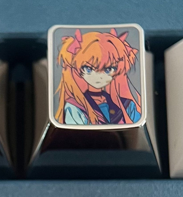 EVA, Asuka two expressions 1U personalized keycaps, titanium alloy metal decorative keycaps