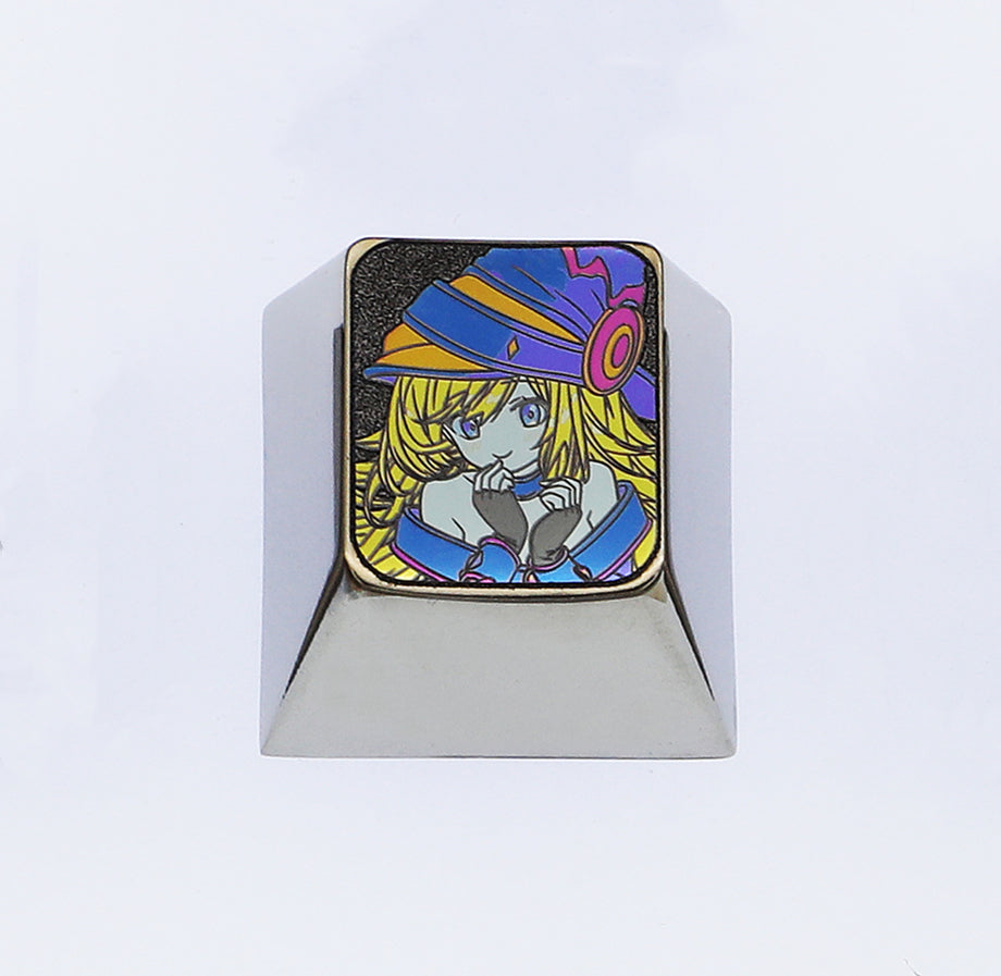 Black Mage Girl, 1U+directional key set, titanium alloy carved metal keycaps, personalized keycaps, mechanical keyboard decorative keycaps