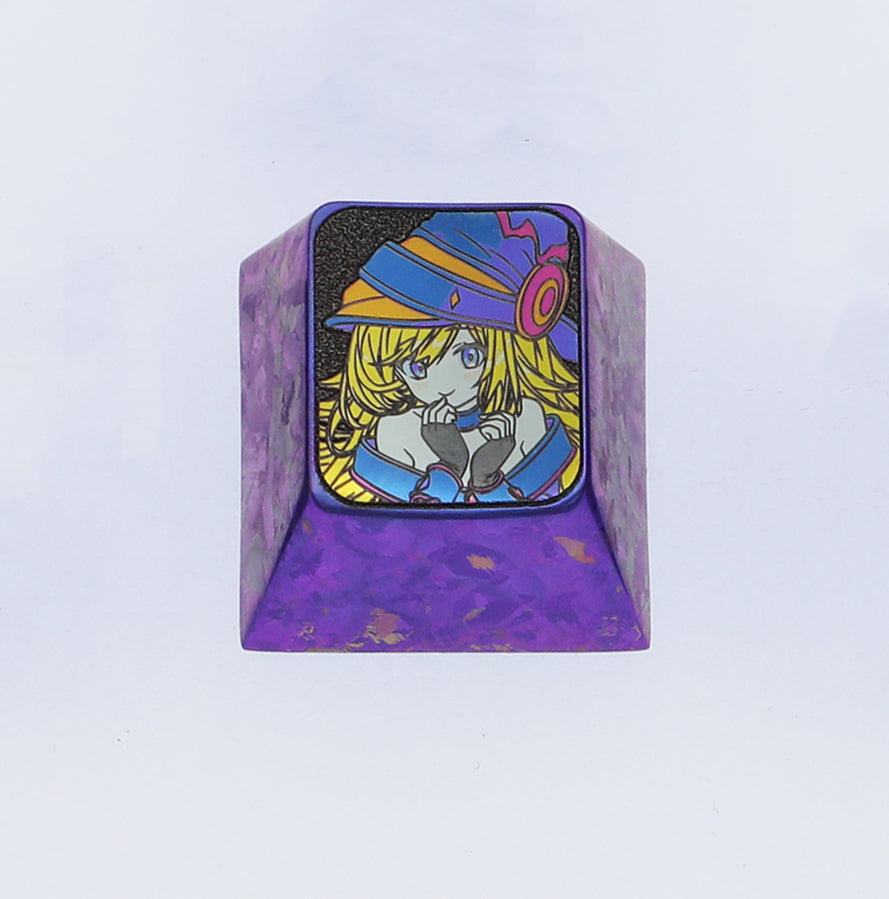 Black Mage Girl, 1U+directional key set, titanium alloy carved metal keycaps, personalized keycaps, mechanical keyboard decorative keycaps