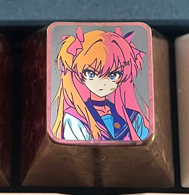 EVA, Asuka two expressions 1U personalized keycaps, titanium alloy metal decorative keycaps