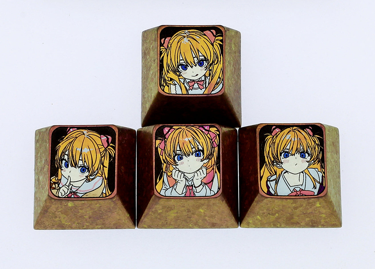Cute Pocket Edition Asuka, Titanium alloy directional key set, Personalized keycap decoration keycap, Metal keycap