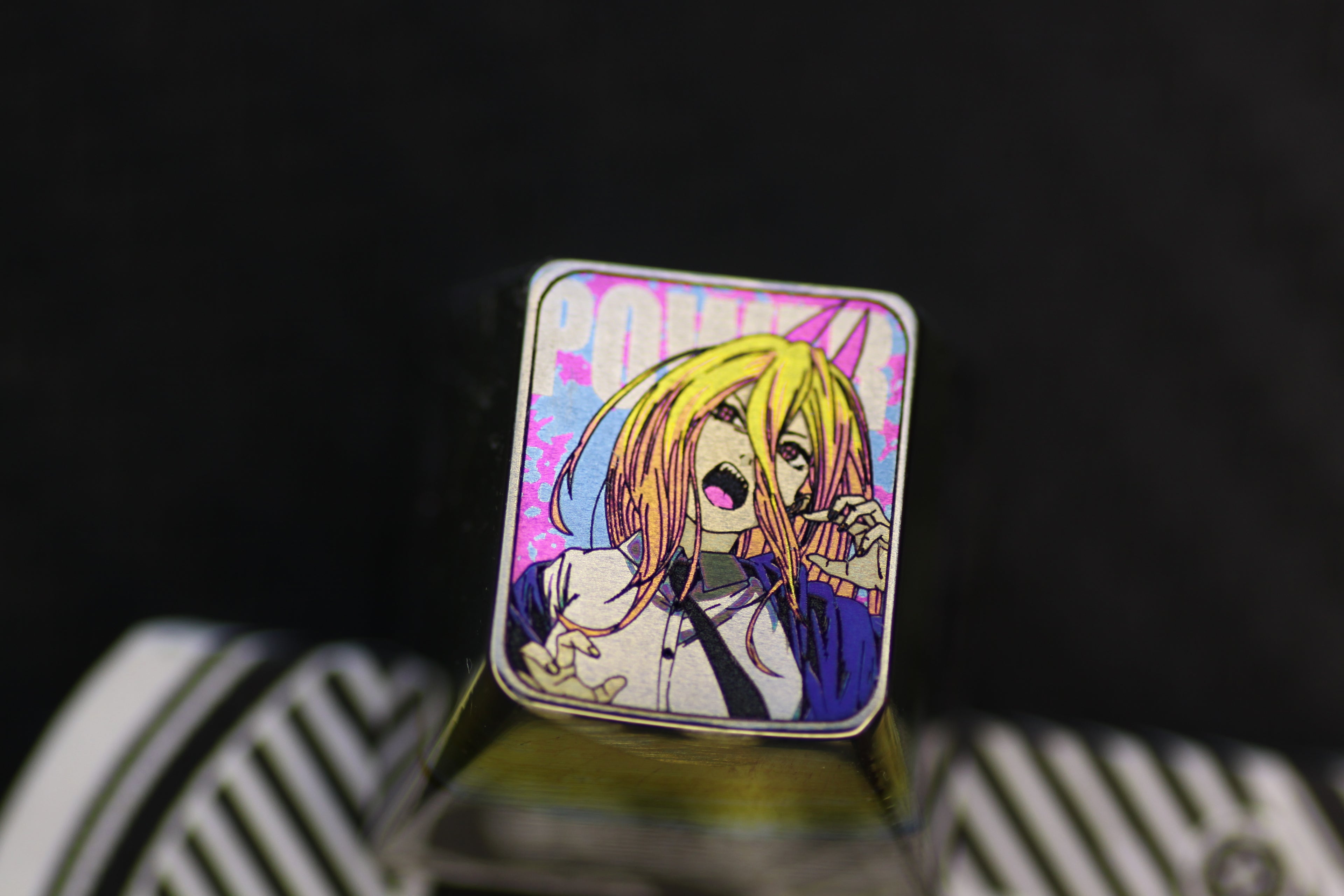 Chainsaw Man, Protagonist group 1U titanium alloy carved personalized keycaps, metal decorative keycaps, anime art keycaps