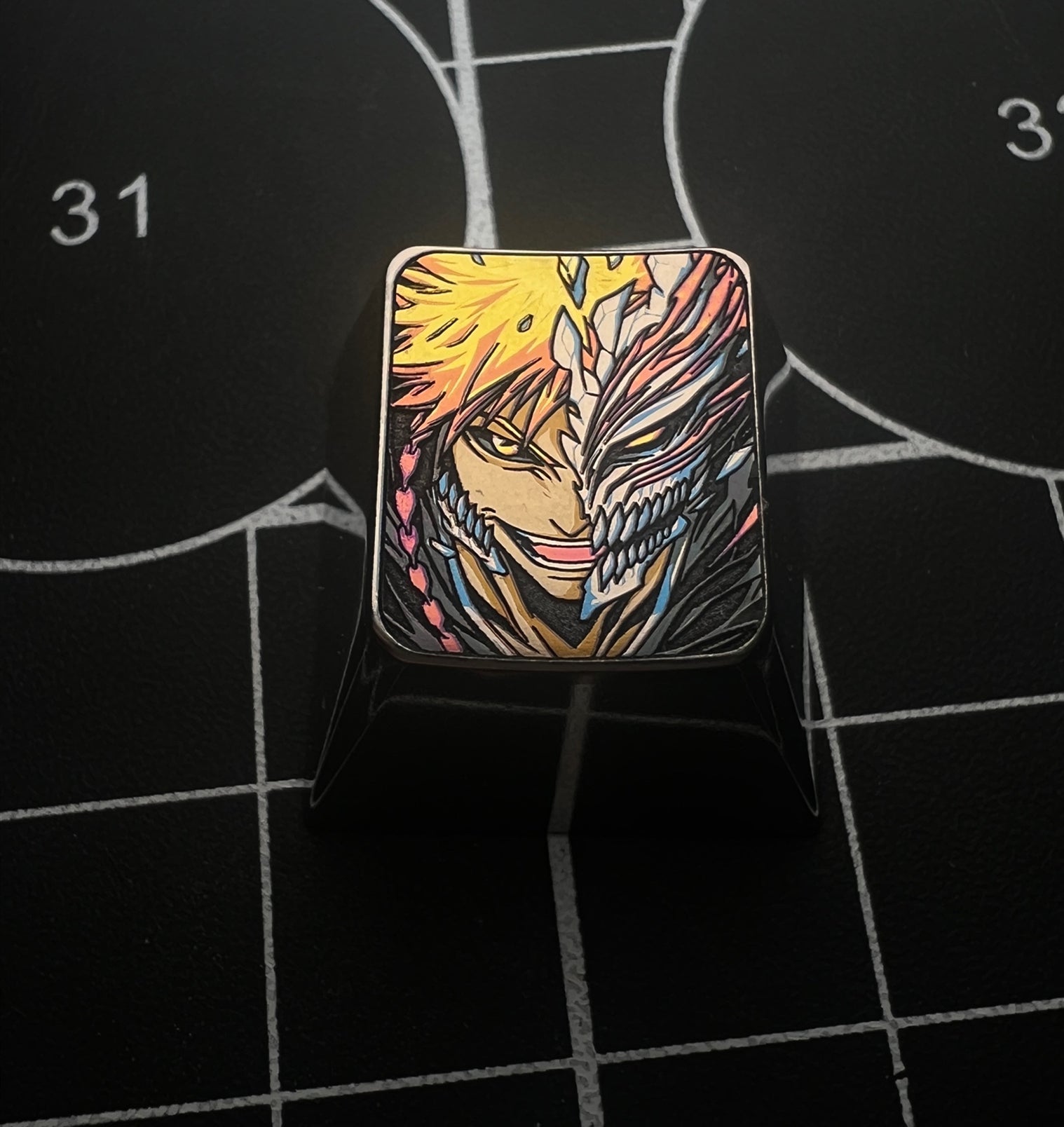 BLEACH, Kurosaki Ichigo, 1U titanium alloy carved colored keycaps, personalized keycaps, mechanical keyboard decorative keycaps.
