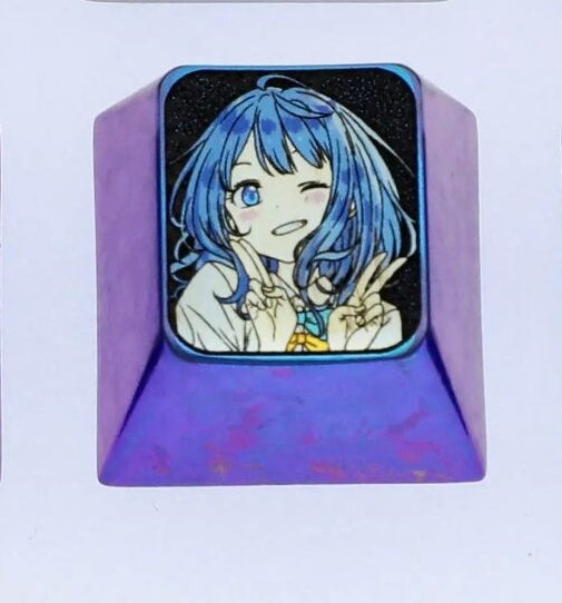 too many losing heroines!, Colored titanium alloy carved keycaps. 1U, mechanical keyboard with personalized keycaps