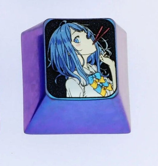too many losing heroines!, Colored titanium alloy carved keycaps. 1U, mechanical keyboard with personalized keycaps