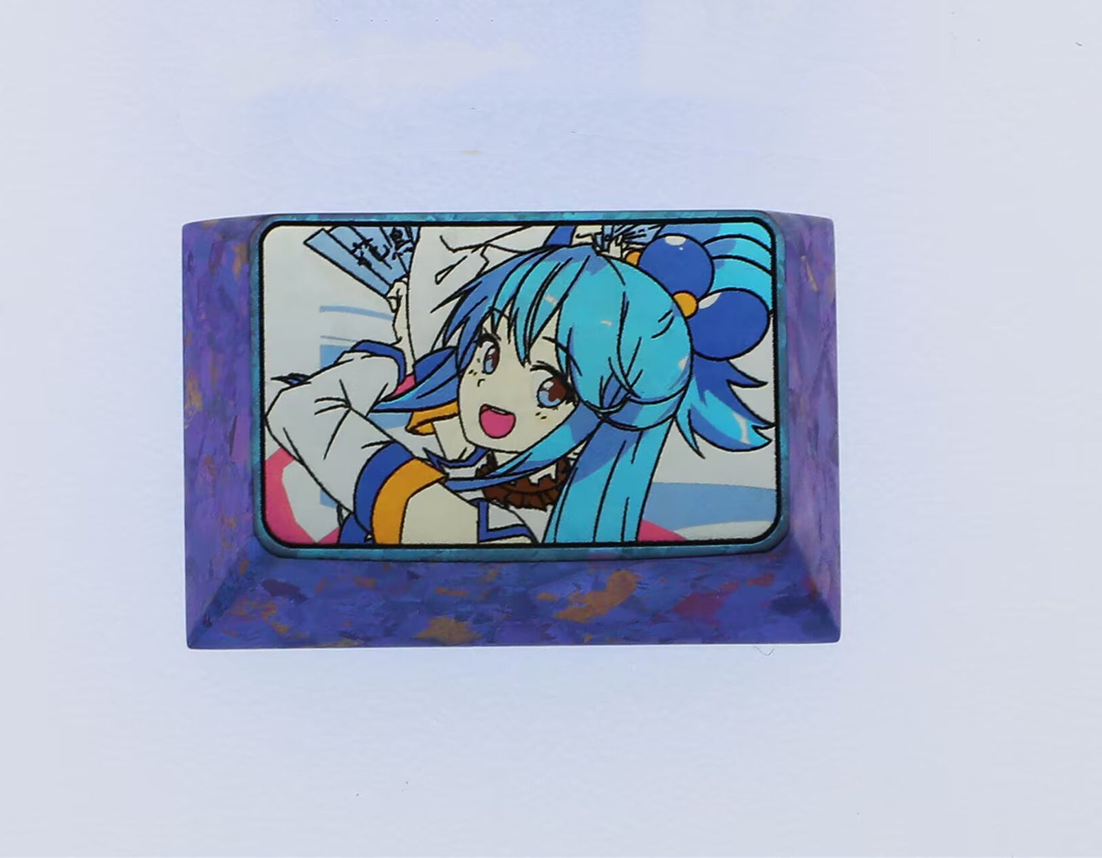 Aqua, Colored titanium alloy 1.5U carved keycaps, personalized keycaps for mechanical keyboards.