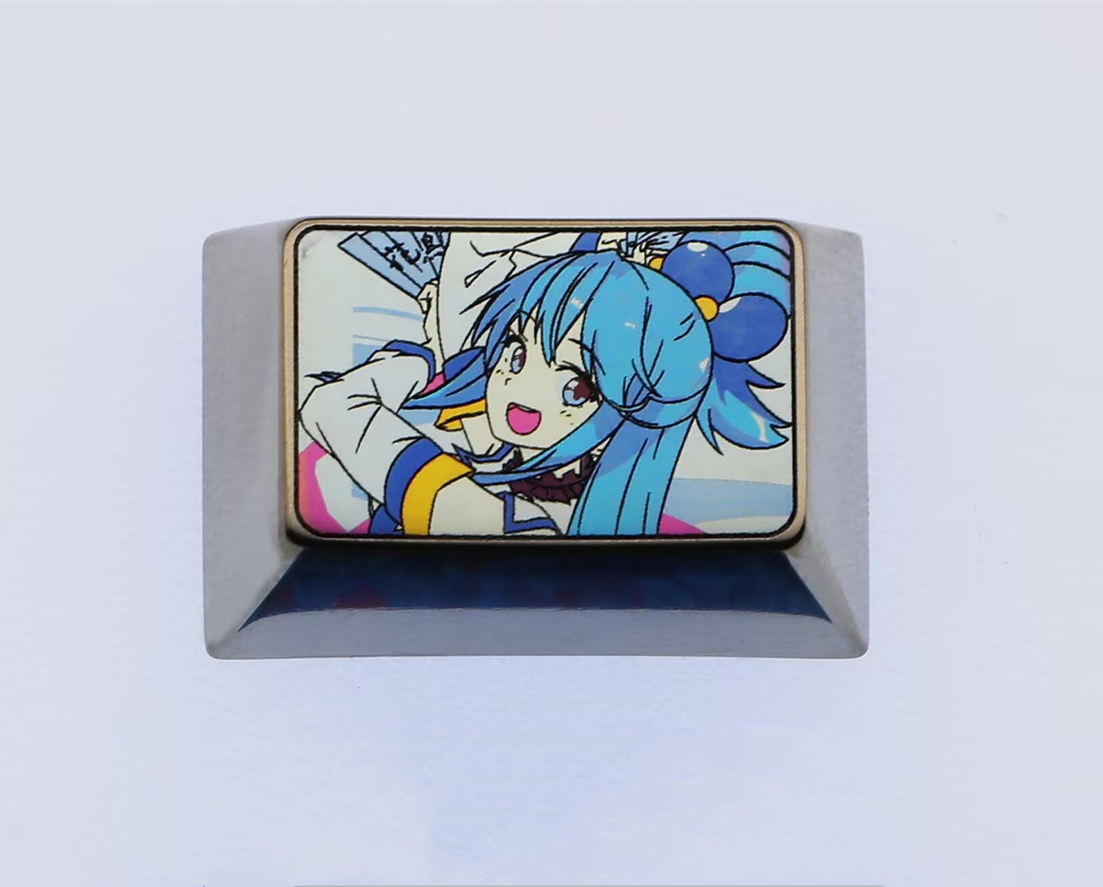 Aqua, Colored titanium alloy 1.5U carved keycaps, personalized keycaps for mechanical keyboards.