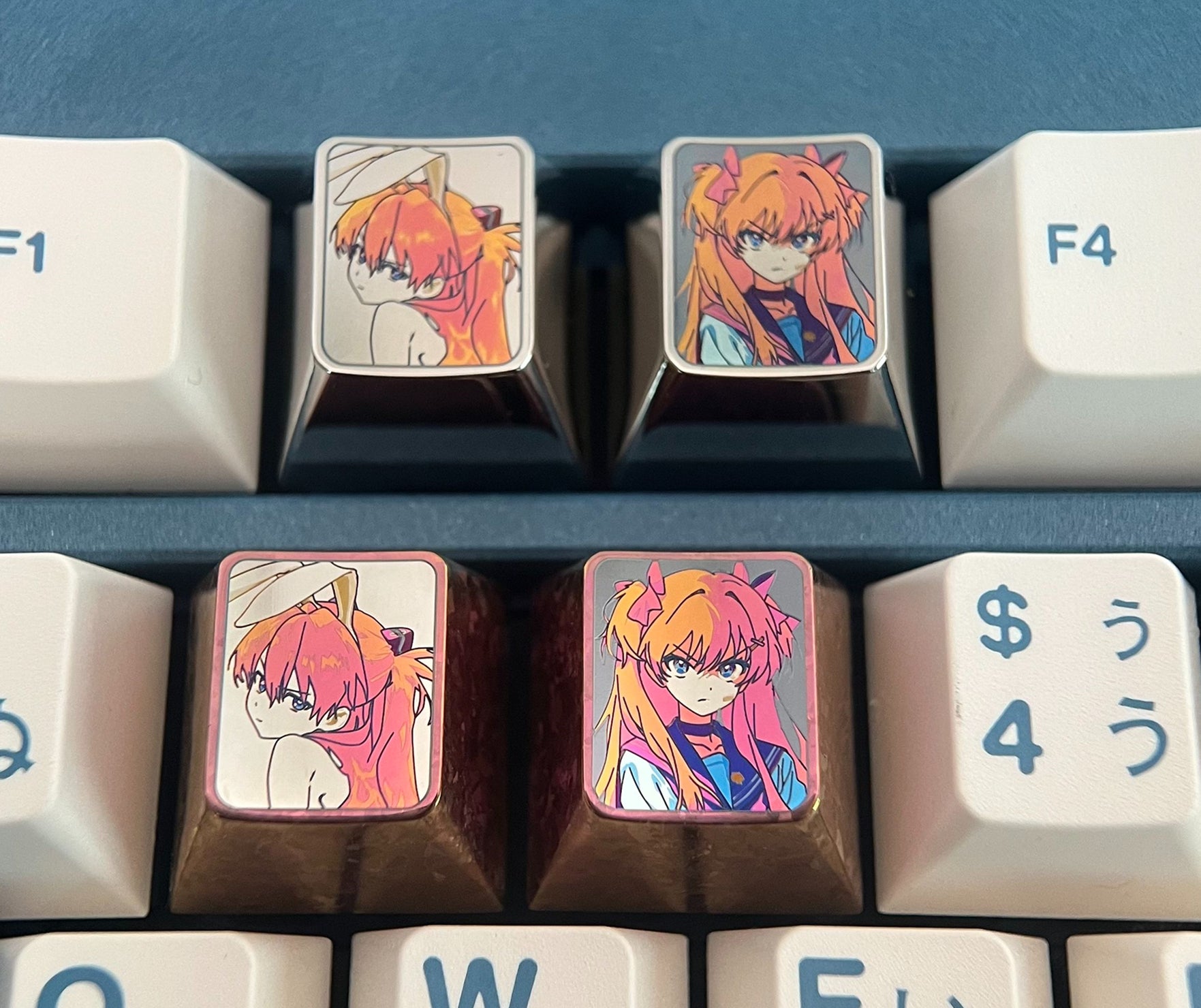 EVA, Asuka two expressions 1U personalized keycaps, titanium alloy metal decorative keycaps