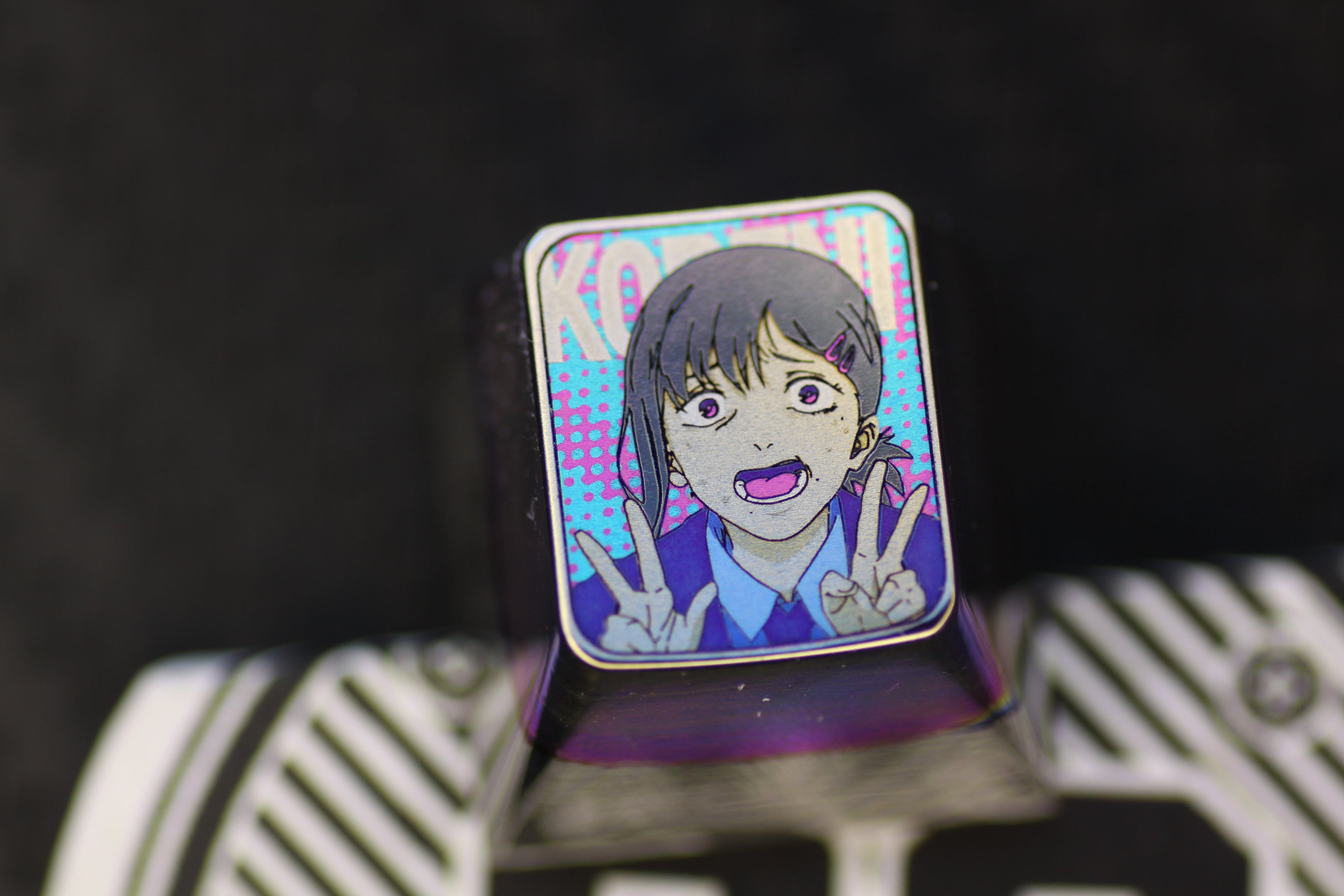 Chainsaw Man, Protagonist group 1U titanium alloy carved personalized keycaps, metal decorative keycaps, anime art keycaps