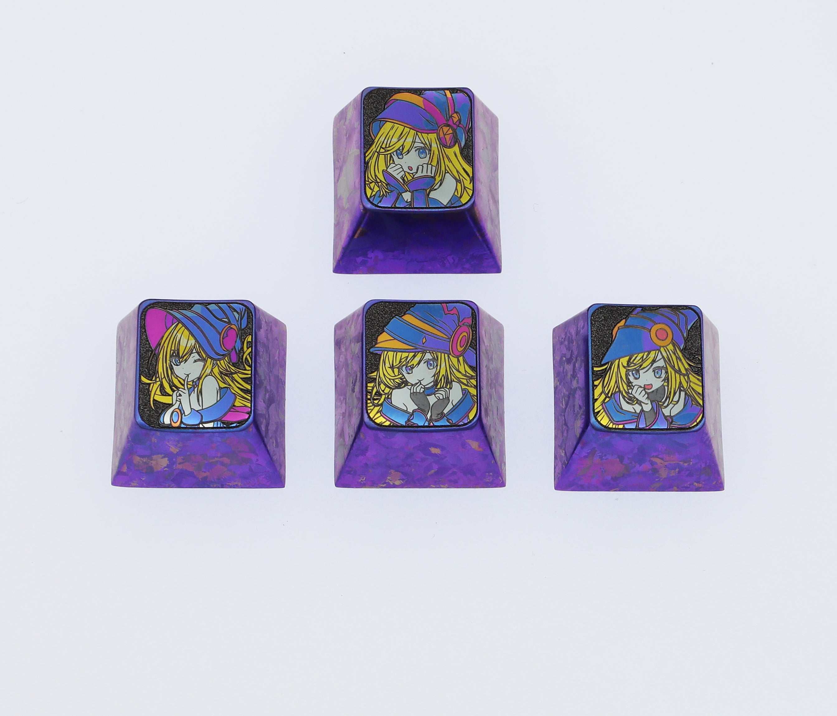 Black Mage Girl, 1U+directional key set, titanium alloy carved metal keycaps, personalized keycaps, mechanical keyboard decorative keycaps