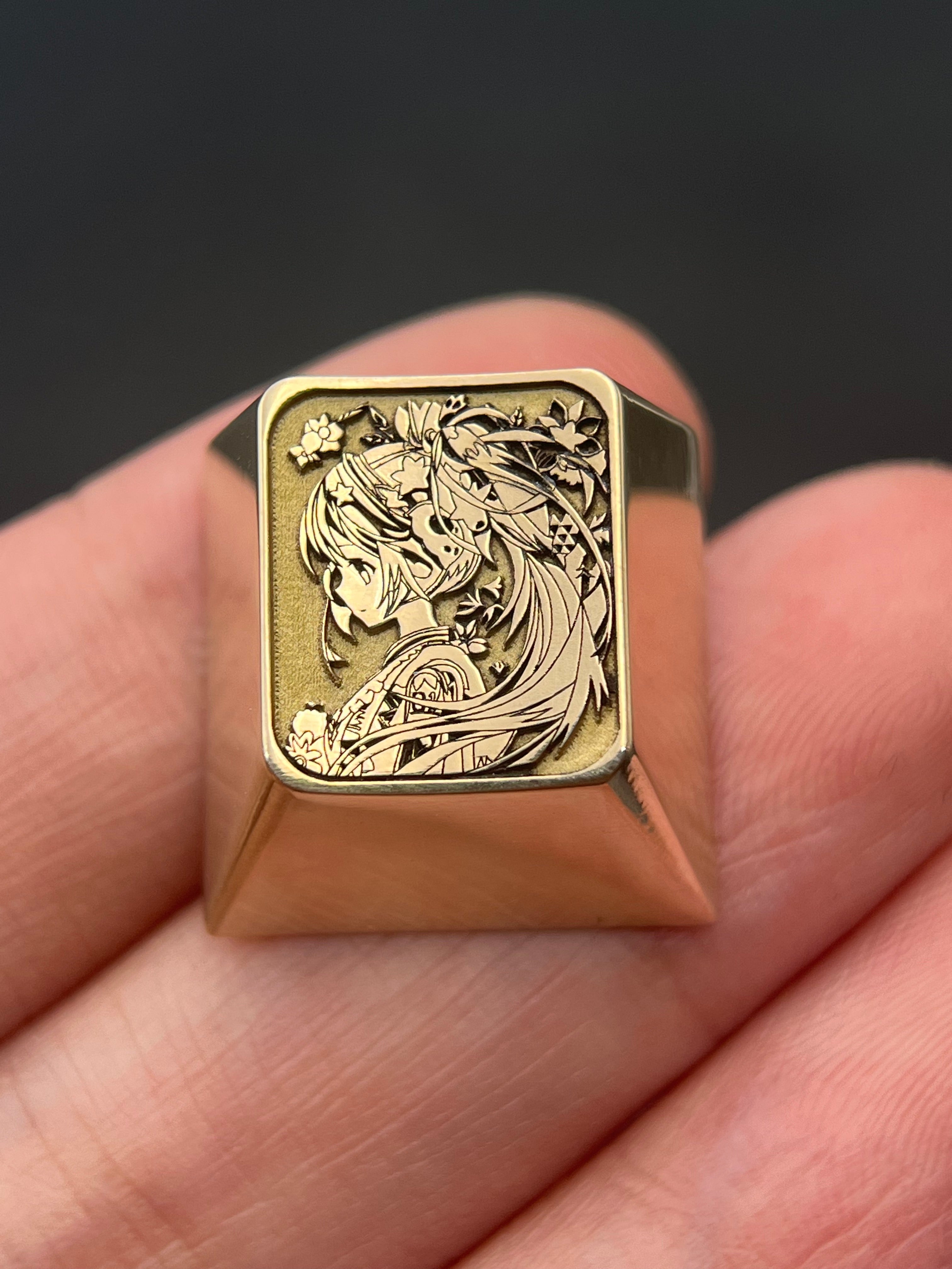 Hatsune Miku, brass deep engraving, 1U metal personality keycap, animation game music character keycap