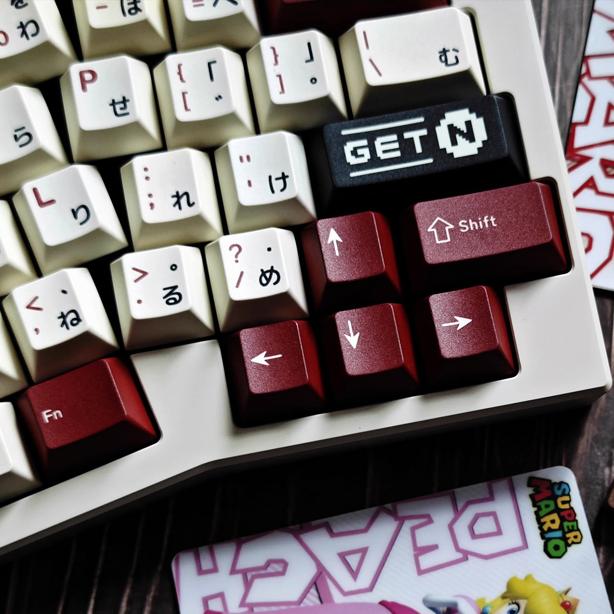 Complete set of customized PBT five sided thermal sublimation original factory height keycaps for the FC themed mechanical keyboard of the Red and White gaming console