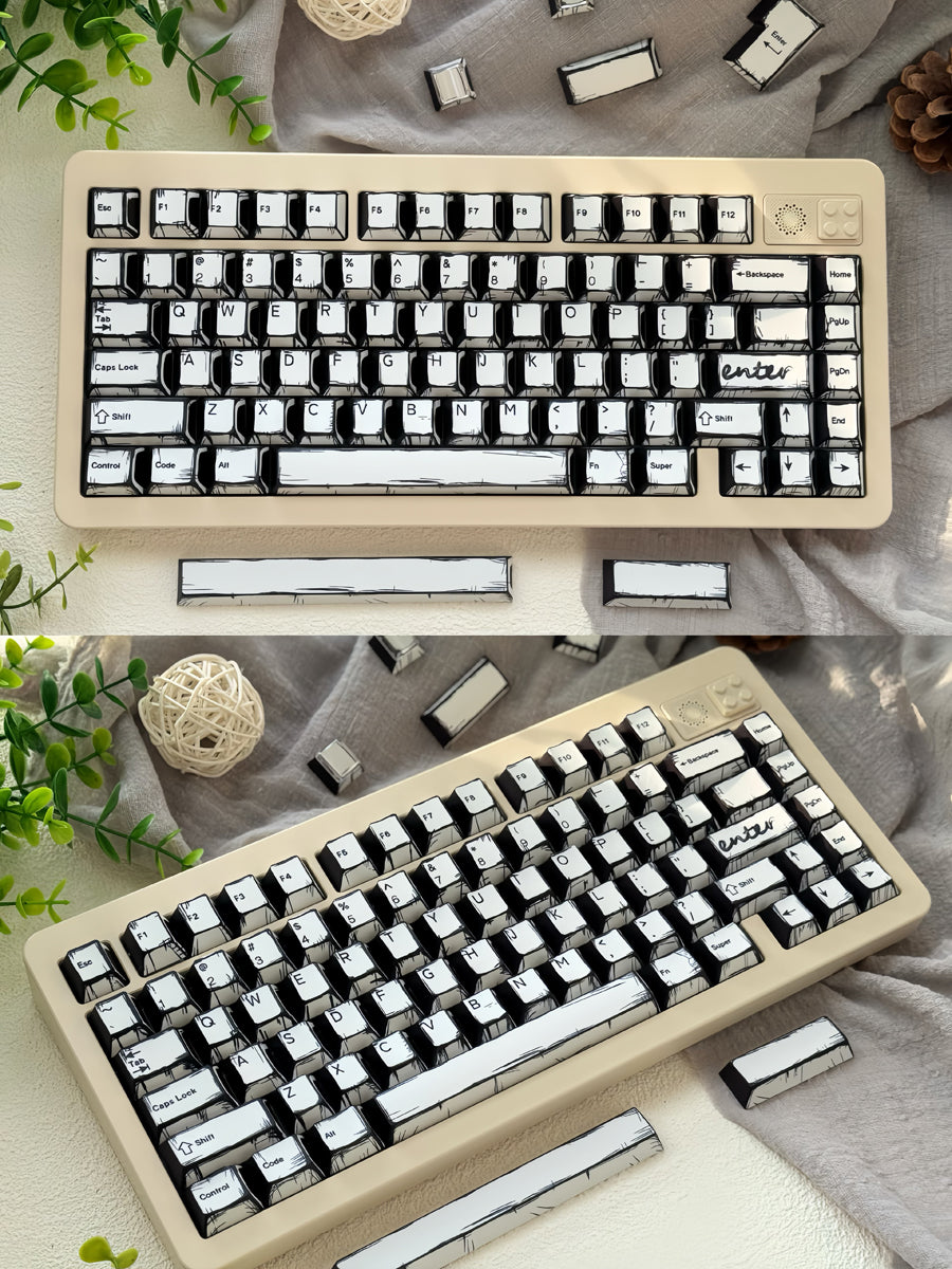 White comic style, PBT heat sublimation original factory highly compatible personalized keycap set.