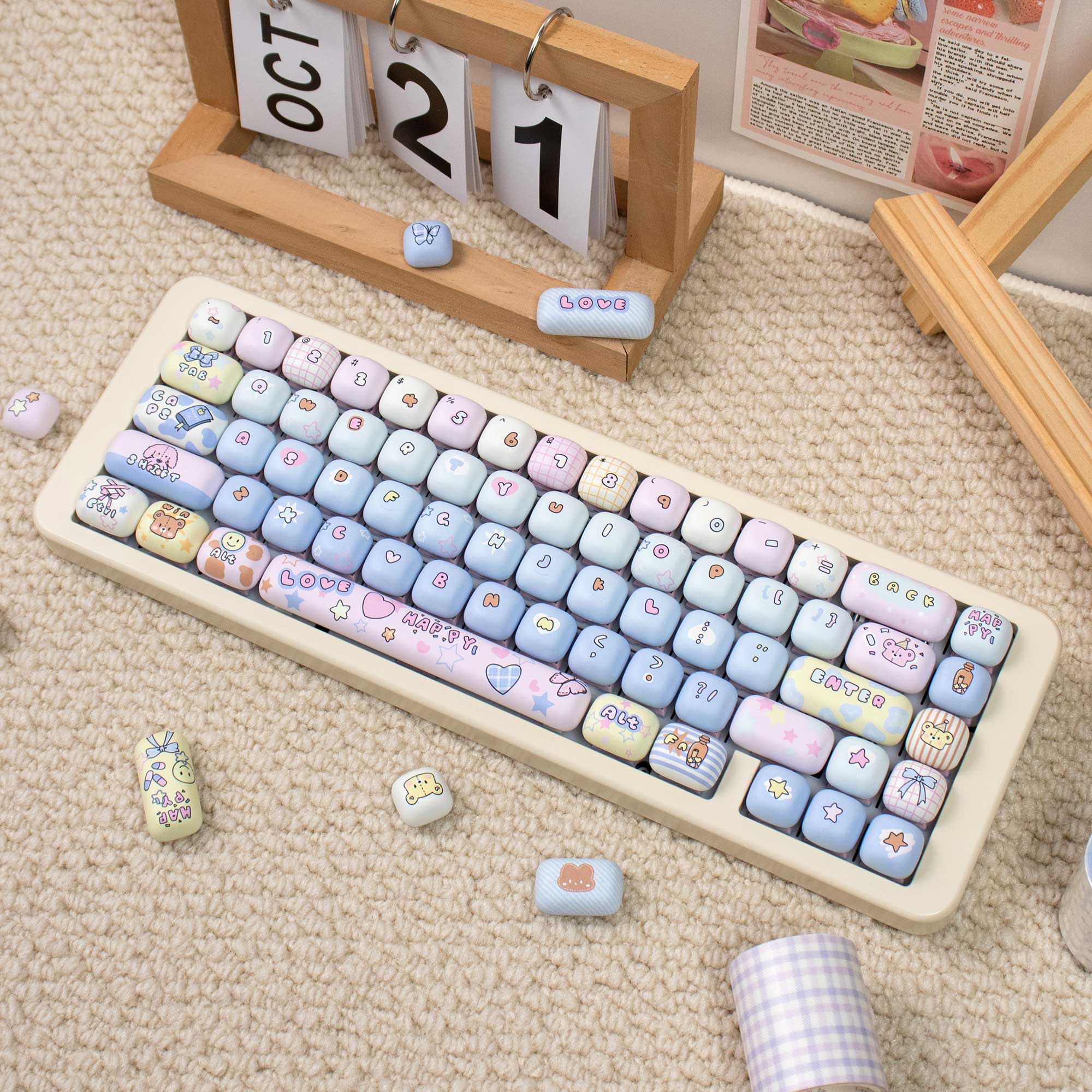 Toy house mechanical keyboard keycaps MOG cute round PBT heat sublimation keycaps