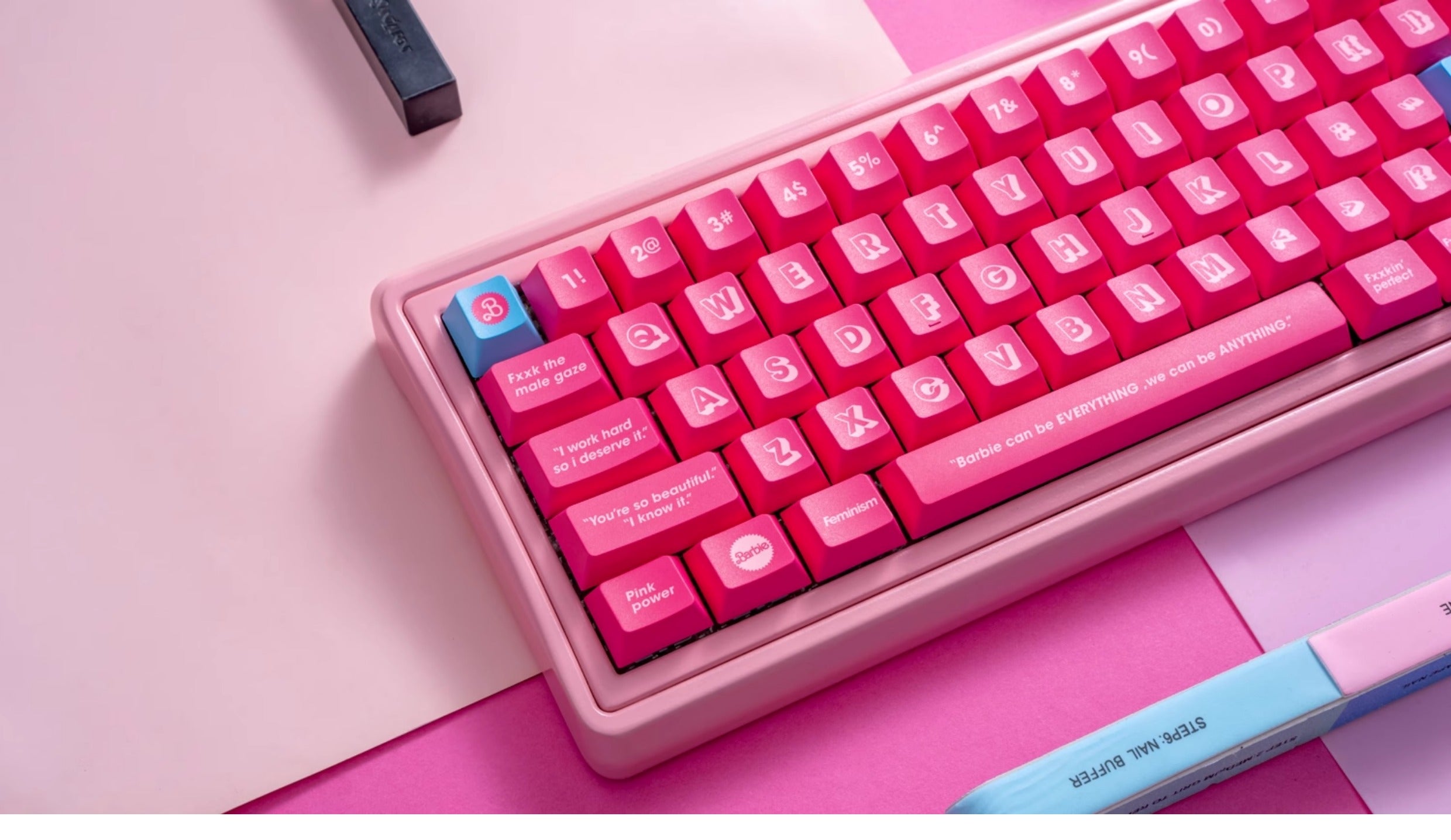 Barbie color matching set keycaps factory height side engraved transparent keycaps PBT side transparent personalized keycaps
