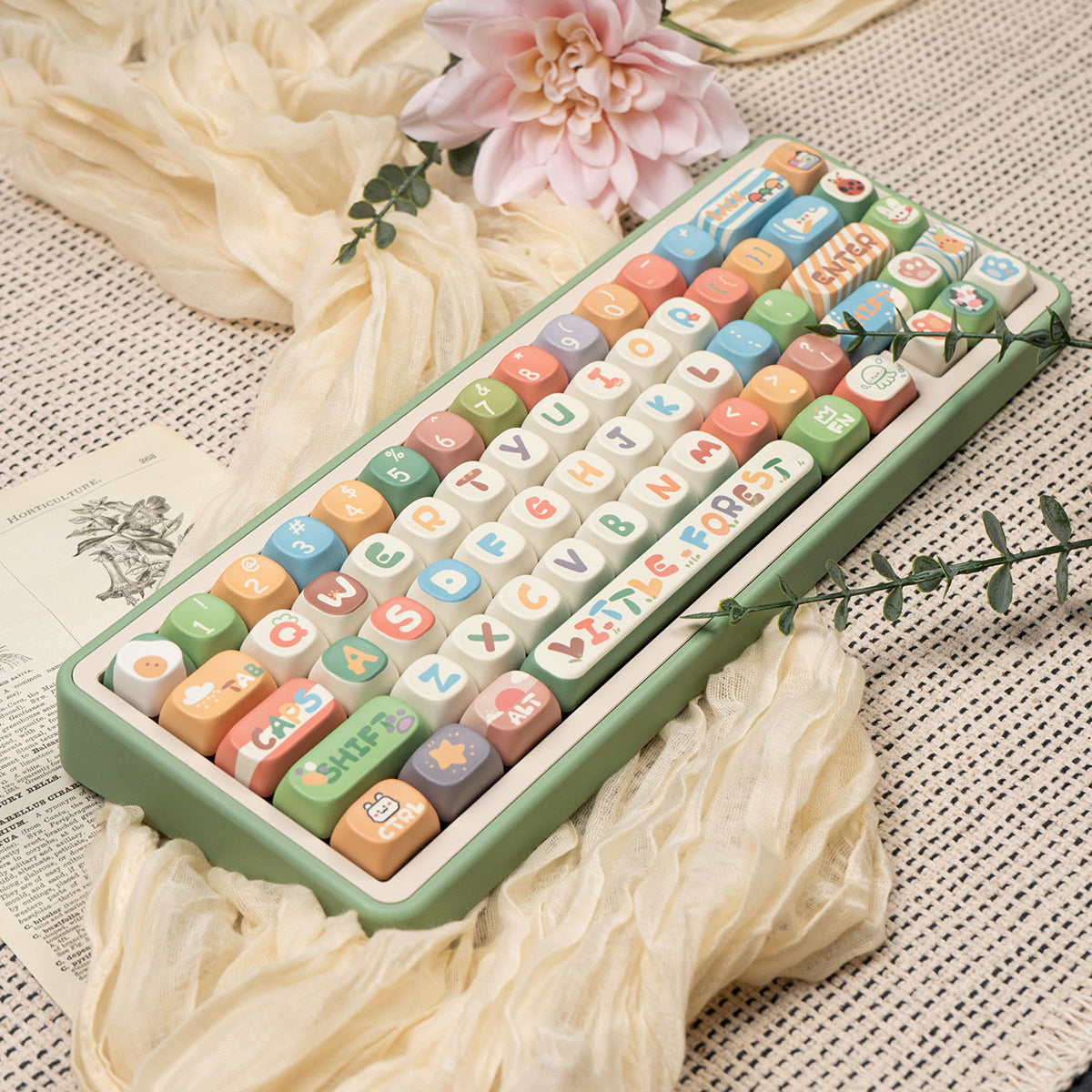 MOA Little Forest Magnetic Axis Mechanical Keyboard Keycaps Cute Cartoon PBT Heat Sublimation Keycaps