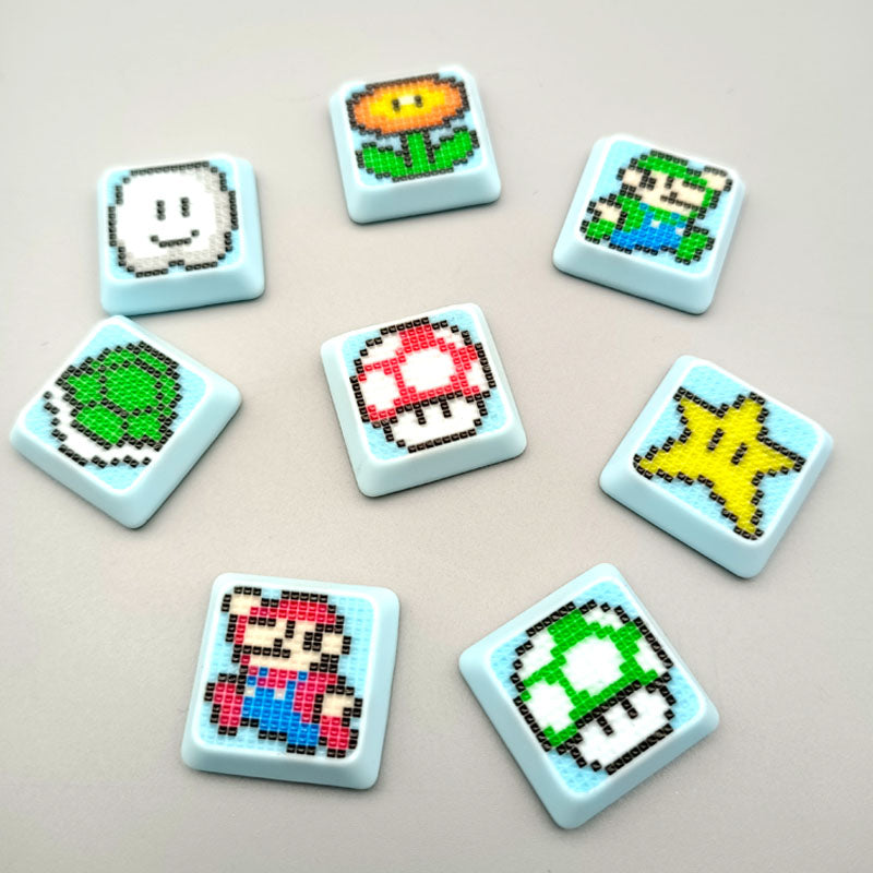 Super Mario, pixel style, adaptable to NuPhy Air switch with highly personalized keycaps. Decorative keycaps