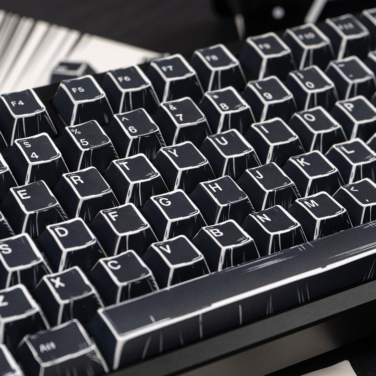 Black comic style, PBT heat sublimation original factory highly compatible personalized keycap set.