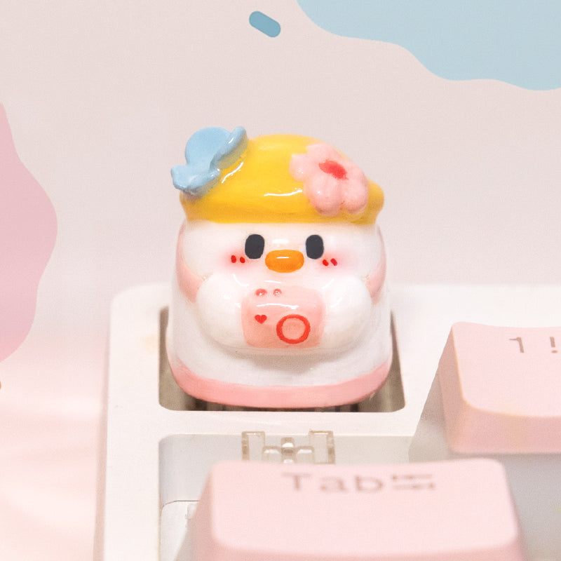 Cute duck personality keycaps cartoon resin personality keycaps soft ceramic keycaps, mechanical keyboard decorative keycaps,