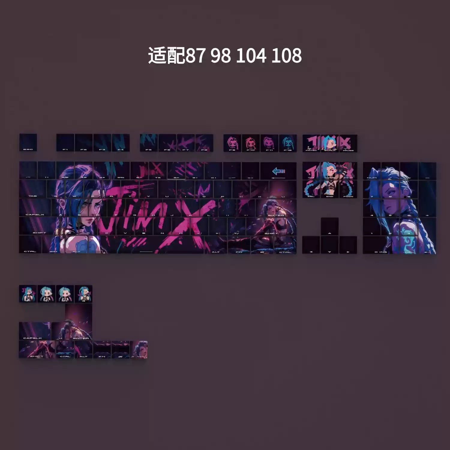 Jinx side transparent mechanical keyboard key cap anime PBT thermal sublimation original factory height