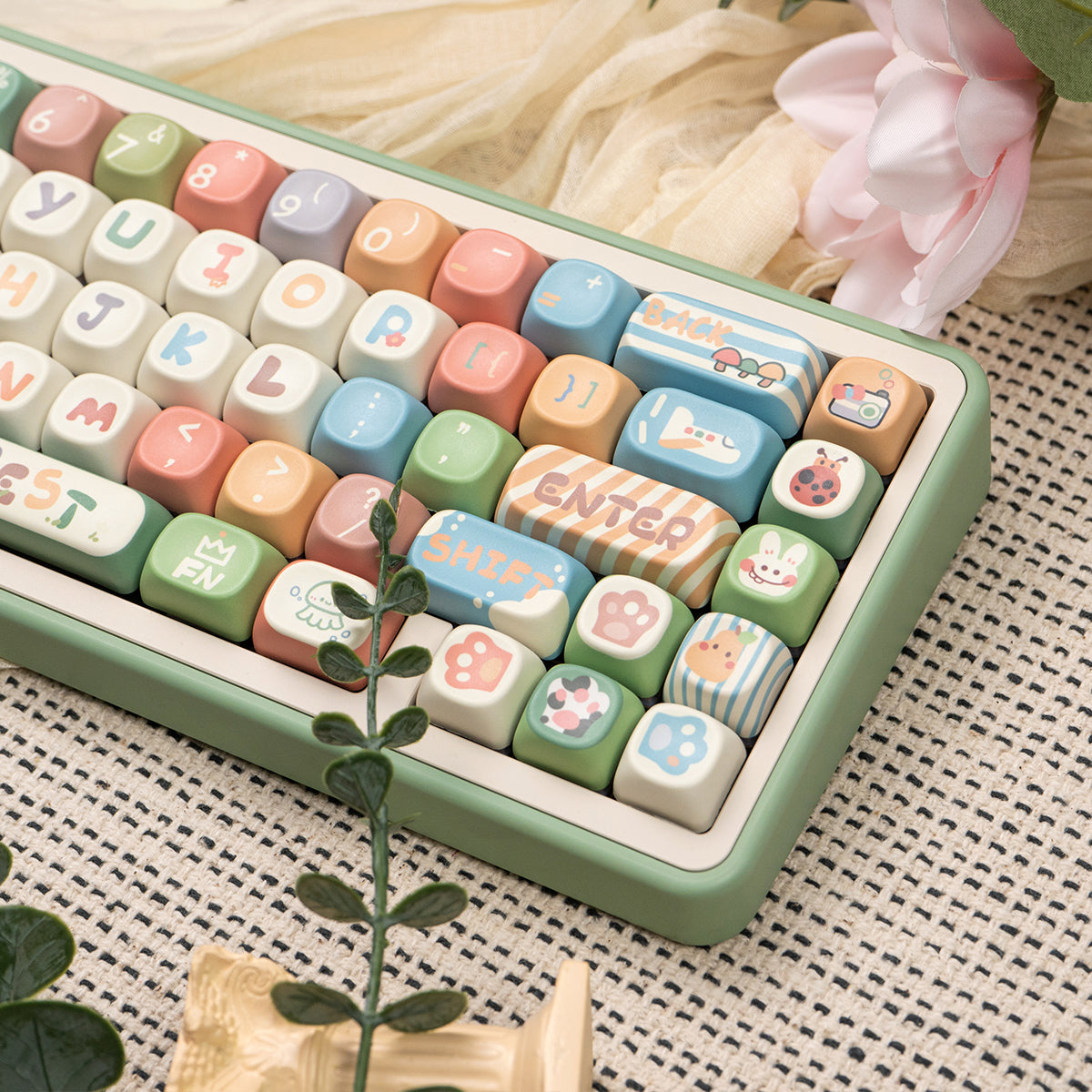 MOA Little Forest Magnetic Axis Mechanical Keyboard Keycaps Cute Cartoon PBT Heat Sublimation Keycaps