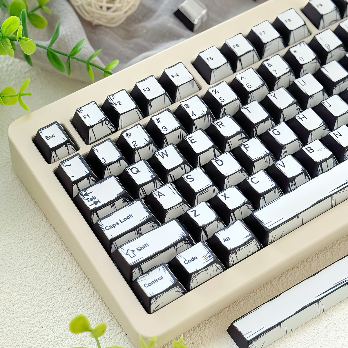 White comic style, PBT heat sublimation original factory highly compatible personalized keycap set.