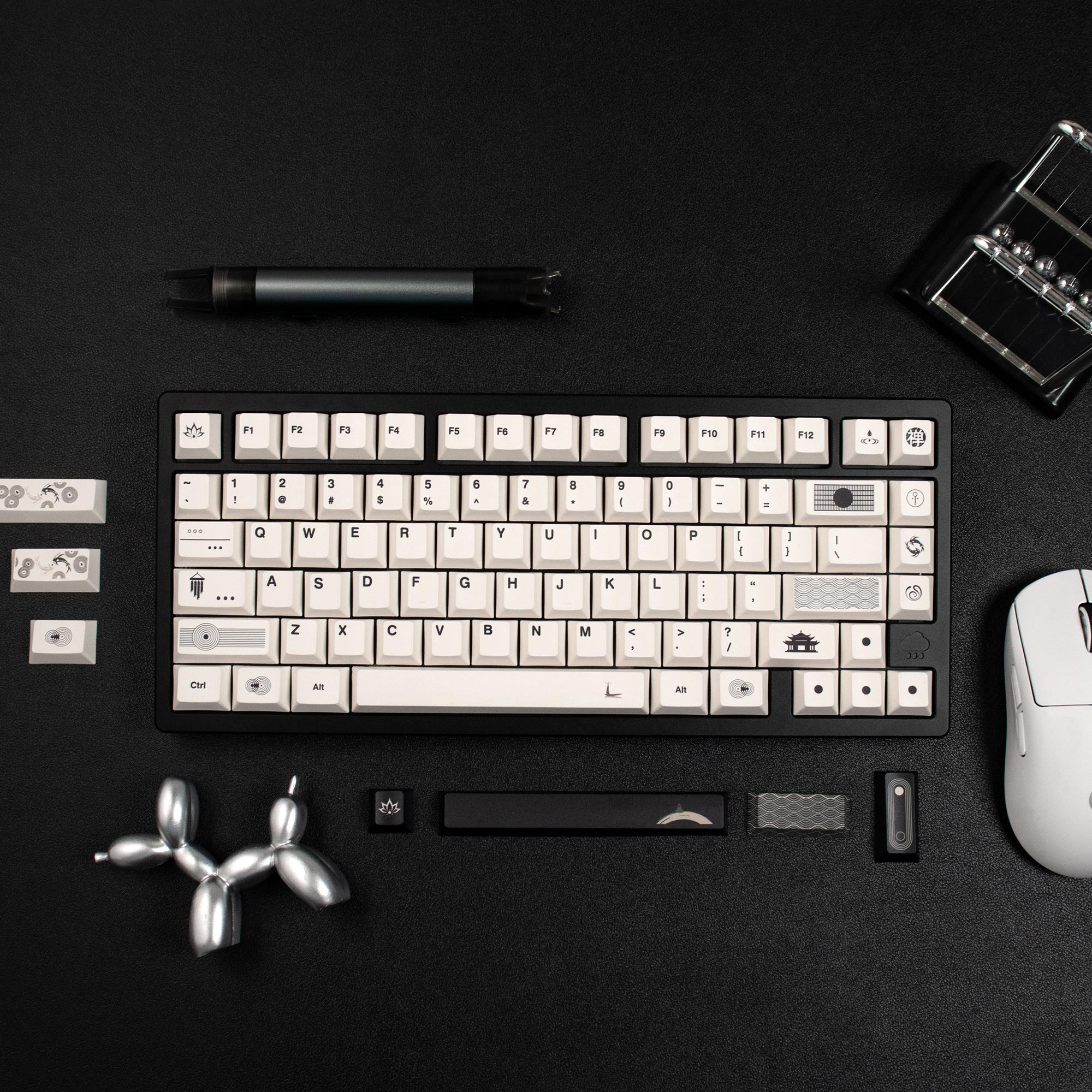 Zen themed rice white/gray/yellow keycaps PBT thermal sublimation original mechanical keyboard keycaps